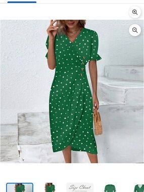 Green Polka Dot Wrap Midi Dress